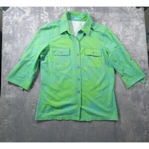 J. McLaughlin Womens M Catalina Cloth Monroe Shirt Top Green 3/4 Sleeve